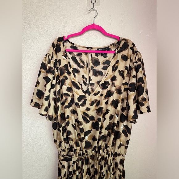 Ashley Stewart Leopard Animal Print Belted Waist Pleated Chiffon Dress 26/28W - Picture 4 of 13